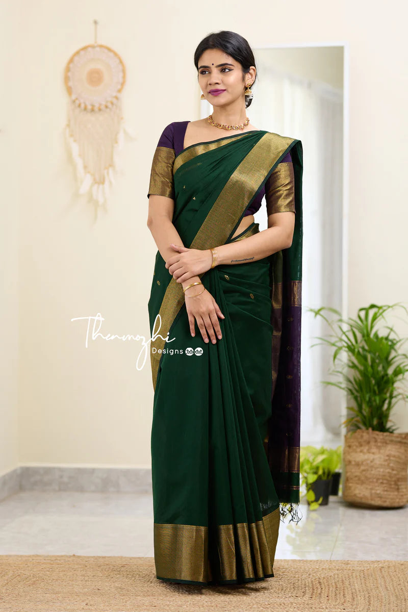 Green Maheshwari Silk Handloom Cotton Saree