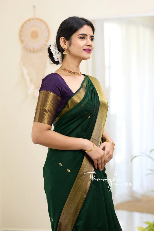 Green Maheshwari Silk Handloom Cotton Saree
