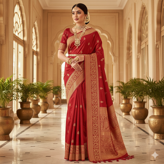 Red Soft Silk Saree for Wedding & Festive Wear