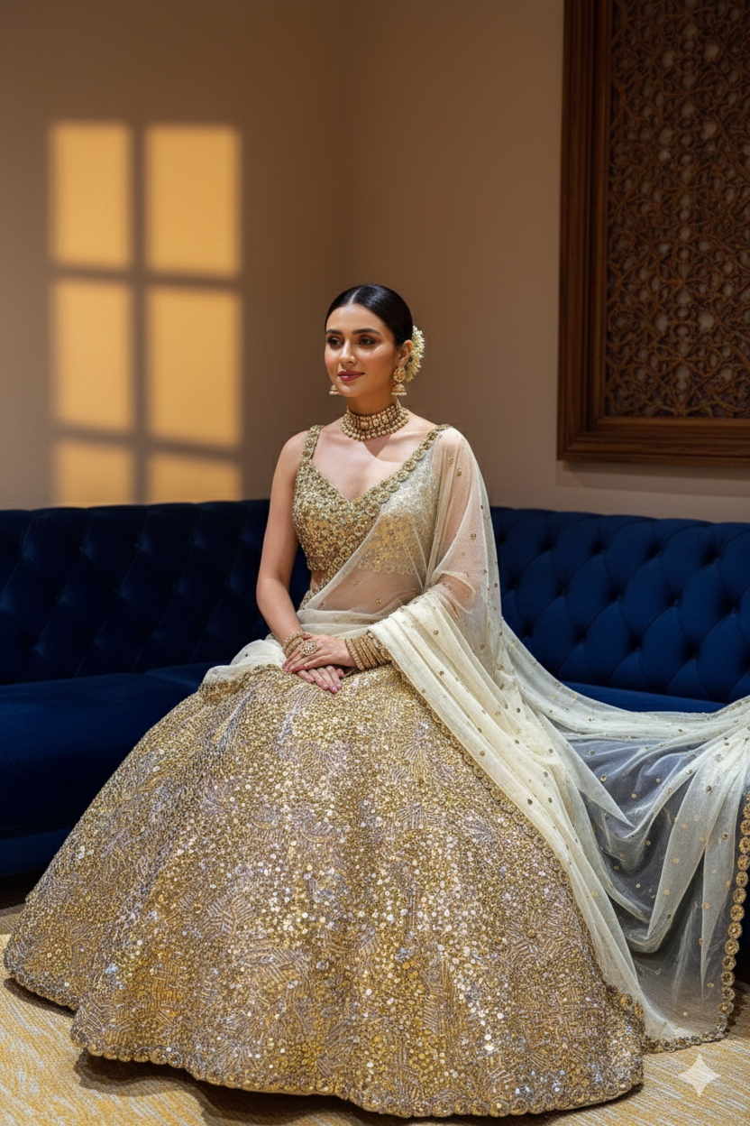 Golden Organza Designer Lehenga