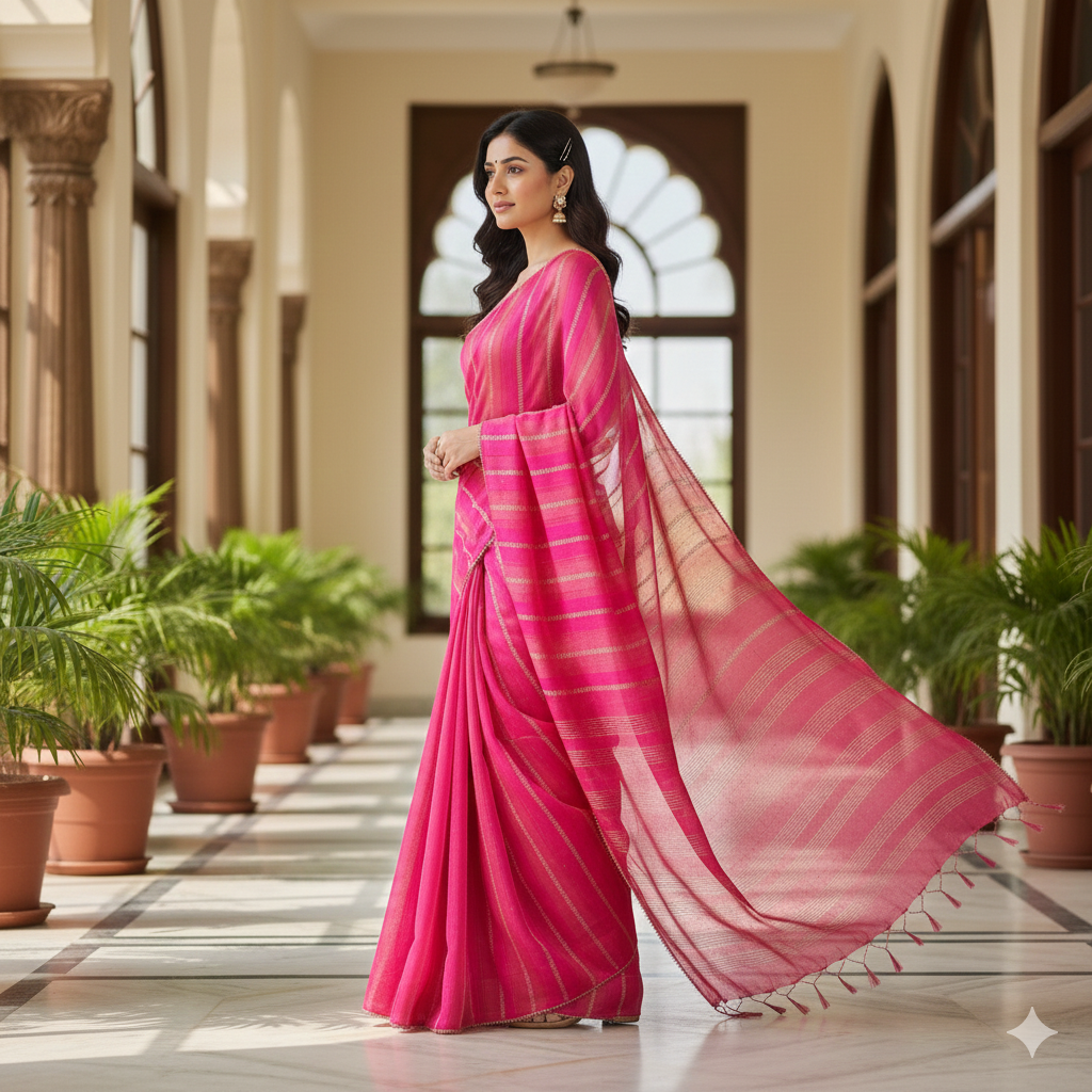Rani Pink Bel Buti Patterned Saree