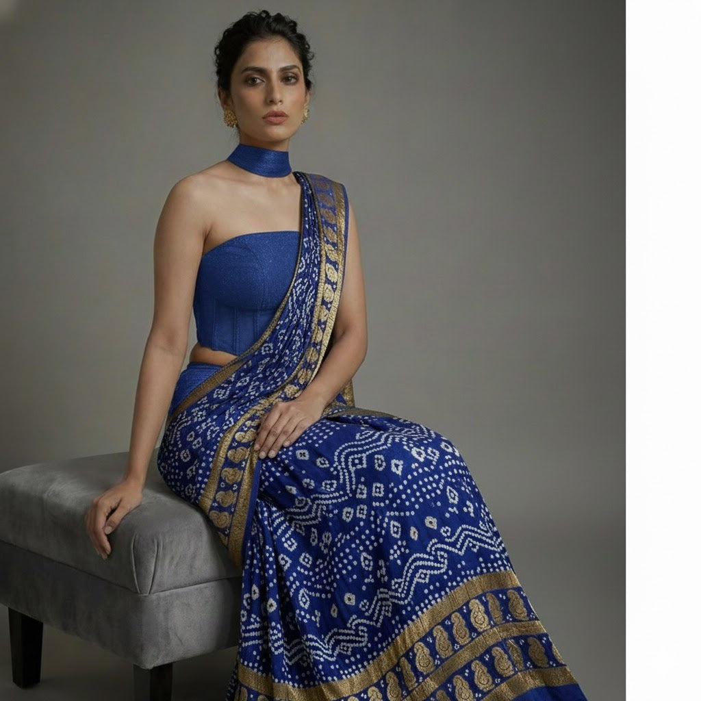 Bandhani Saree All Over Blue Color Art Gaji Silk Bandhani Saree