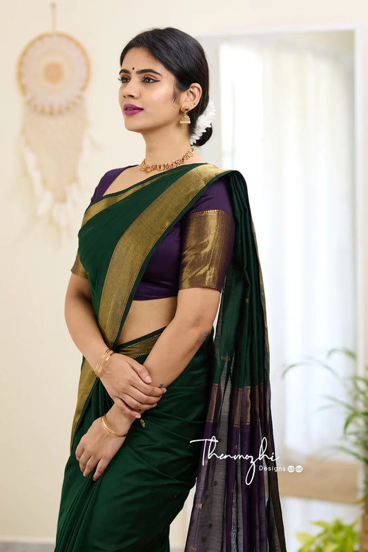 Green Maheshwari Silk Handloom Cotton Saree