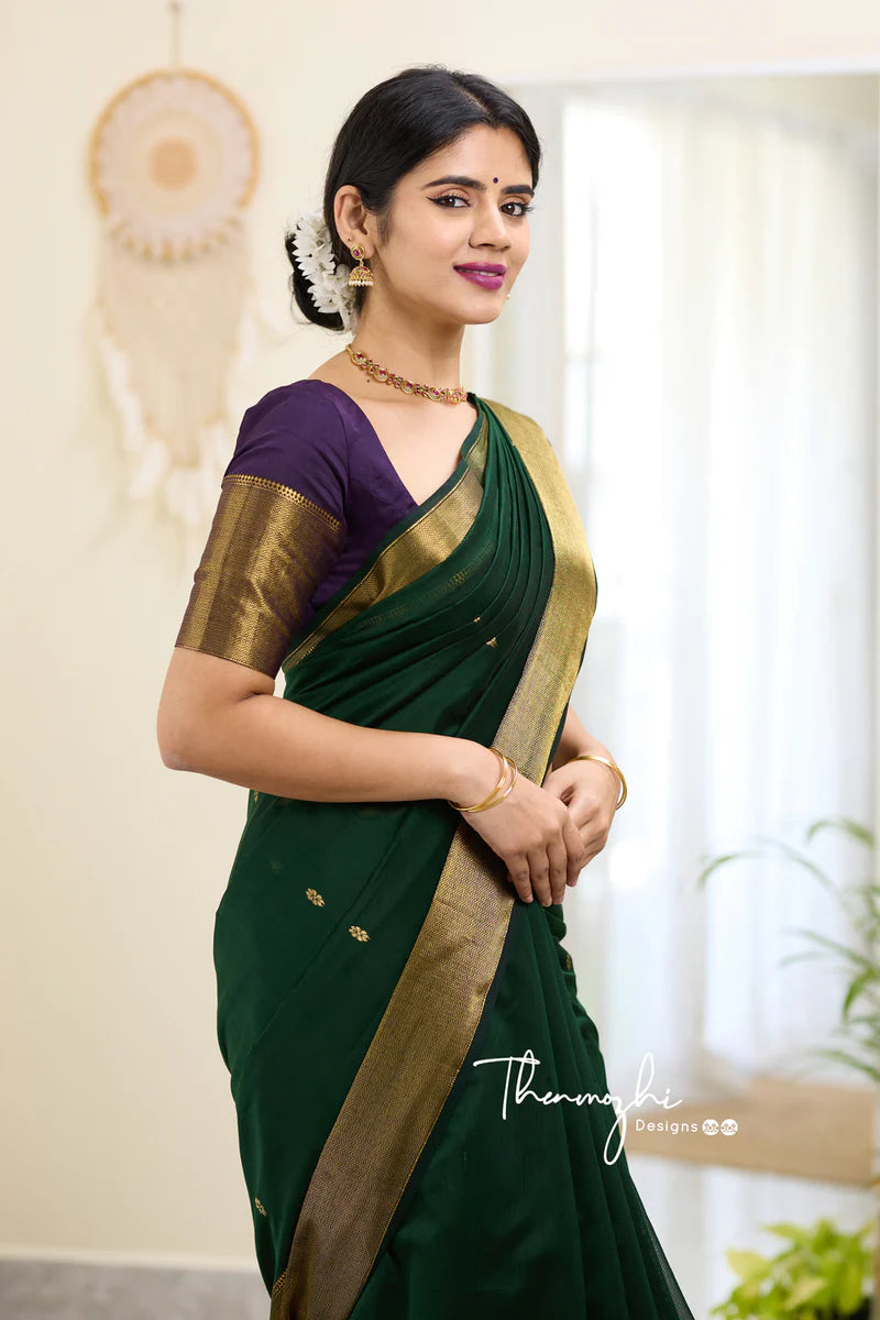 Green Maheshwari Silk Handloom Cotton Saree