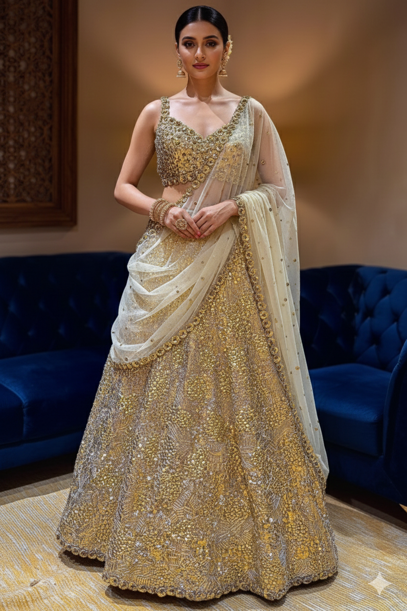 Golden Organza Designer Lehenga