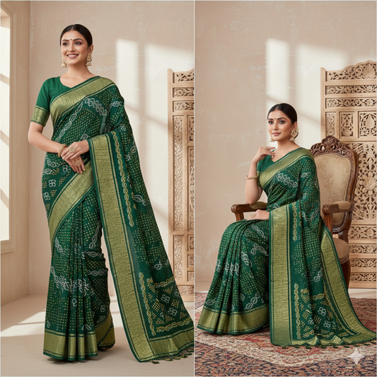 Bandhani Saree All Over Green Color Art Gaji Silk Bandhani Saree