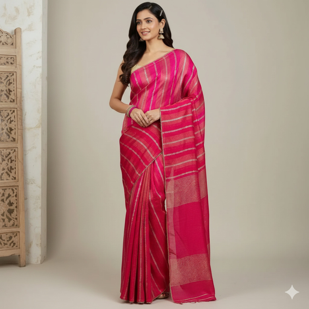 Rani Pink Bel Buti Patterned Saree