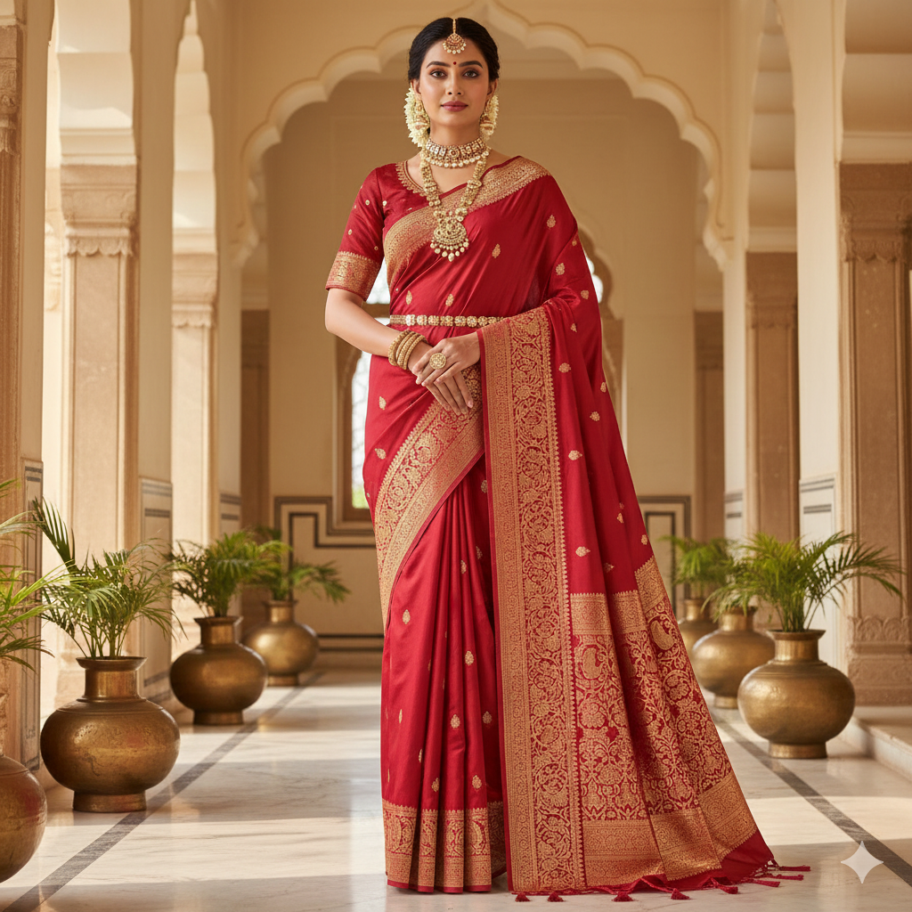 Red Soft Silk Saree for Wedding & Festive Wear