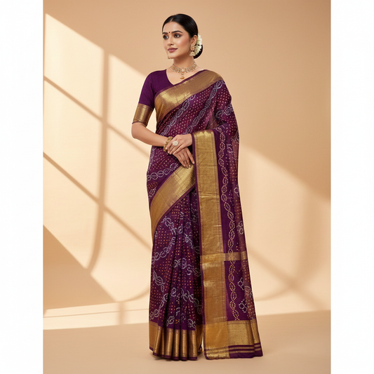 Bandhani Saree All Over Purple Color Art Gaji Silk Bandhani Saree